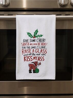 Primitives by Kathy Funny Santa Christmas Dish Towel NWT Kitchen Decor
